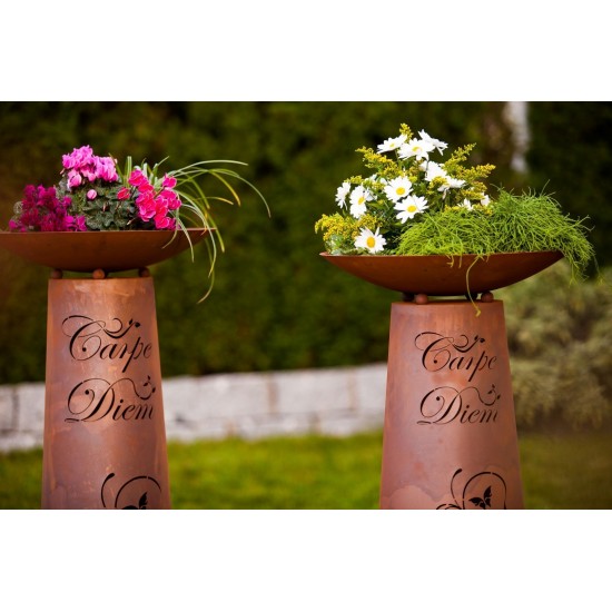 Säule kegel "Carpe Diem" Gr.2, Rost inkl. Schale