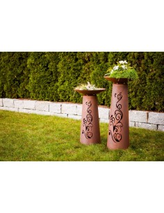 Säule Kegel "Ornament" 100cm hoch, Rost inkl. Schale 2