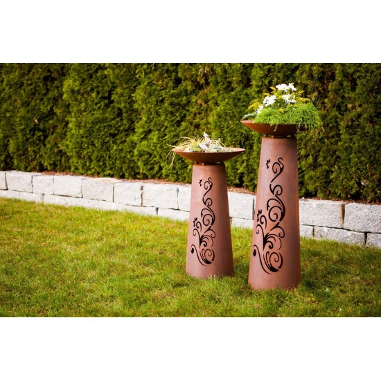 Säule Kegel "Ornament" Gr. 1, Rost inkl. Schale
