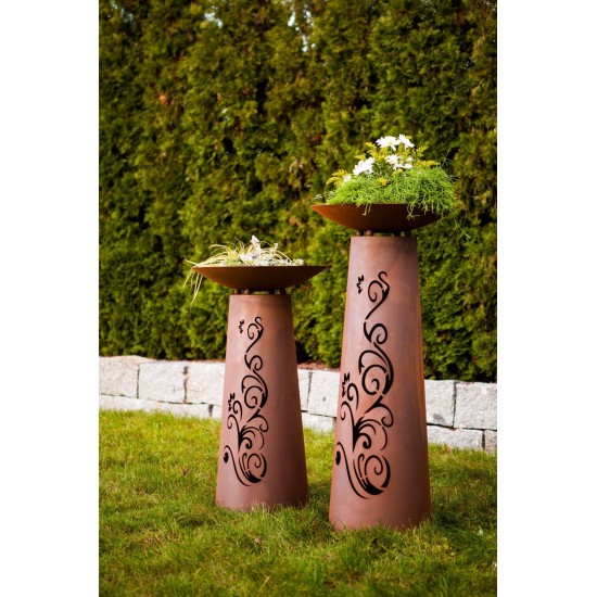 Säule Kegel "Ornament" Gr. 1, Rost inkl. Schale