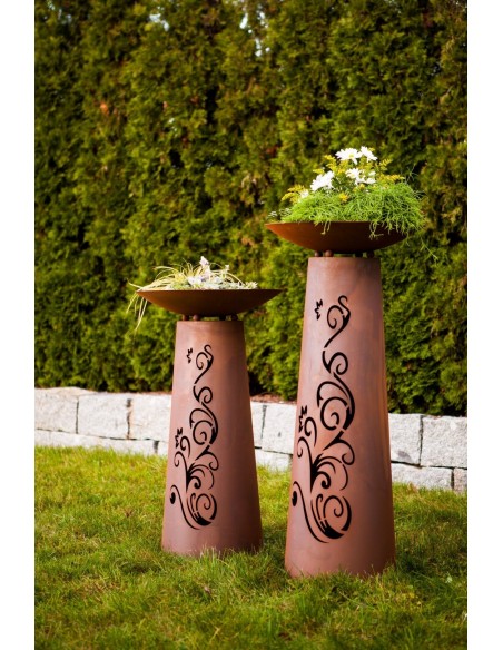 Säule Kegel "Ornament" Gr. 1, Rost inkl. Schale
