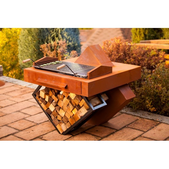 Edelrost Grill "Geometrie", Rost inkl. Grillrost und schwarz lackierter