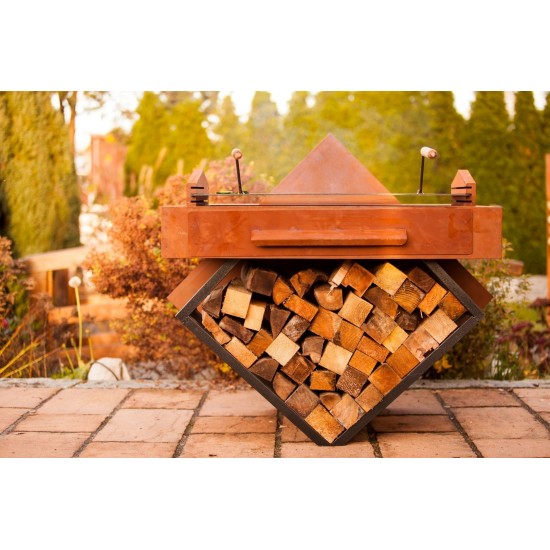 Edelrost Grill "Geometrie", Rost inkl. Grillrost und schwarz lackierter