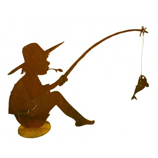 Fischender Angler Manni 90 cm lang auf Platte