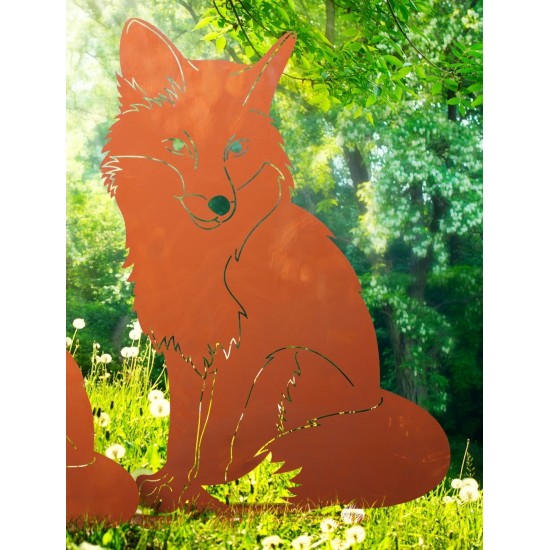 Fuchs sitzend auf Platte Gr. 3, Rost