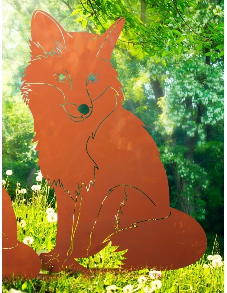 Fuchs sitzend auf Platte Gr. 3, Rost