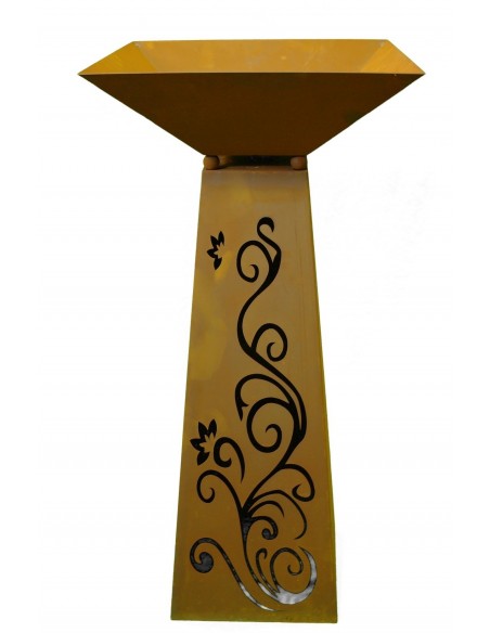 Rost Säule Trapez 116,5 cm hoch Ornament inkl. Schale