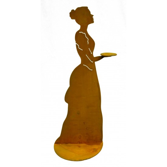 "Mademoiselle" mit Kleid auf Platte, runde Platte auf Hand