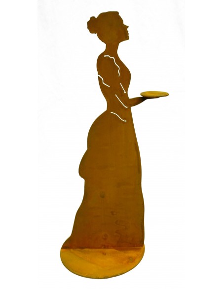 "Mademoiselle" mit Kleid auf Platte, runde Platte auf Hand