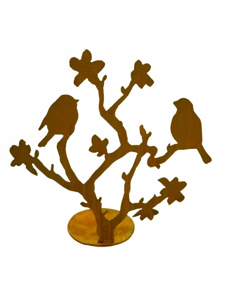 Kirschblütenzweig mit Vögeln, vorne an Platte geschweißt