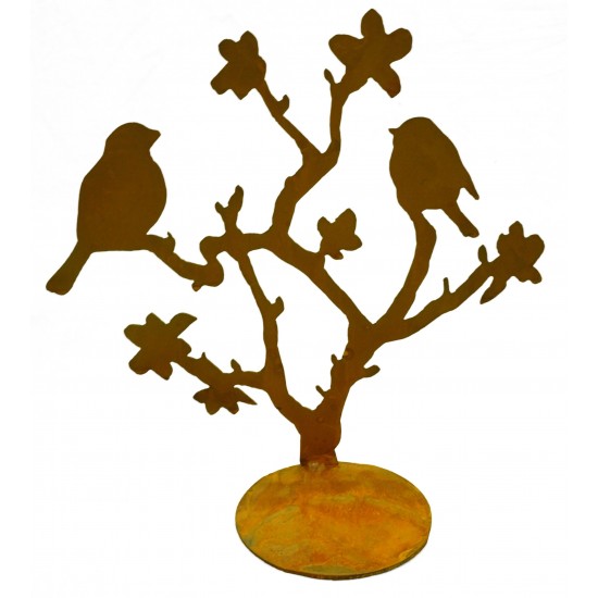 Kirschblütenzweig mit Vögeln, vorne an Platte geschweißt