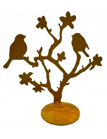 Kirschblütenzweig mit Vögeln, vorne an Platte geschweißt