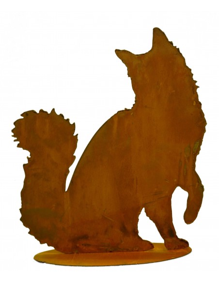 flauschige Katze sitzend, Schwanz nach oben auf Platte