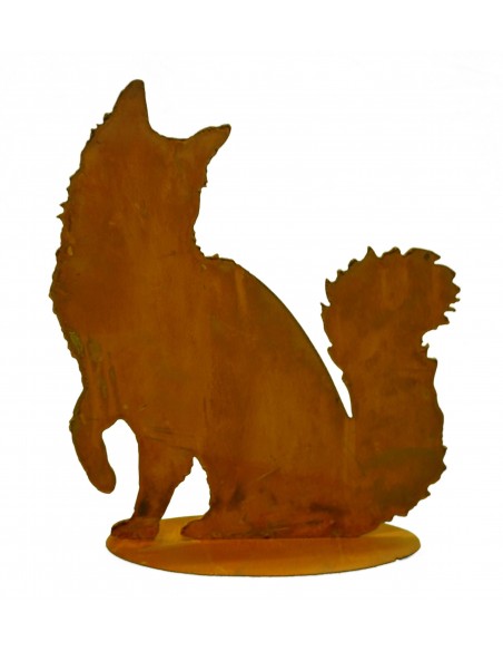 flauschige Katze sitzend, Schwanz nach oben auf Platte