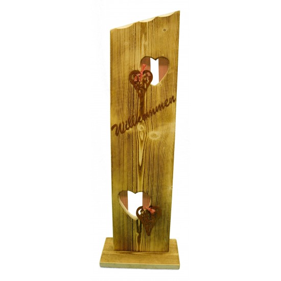Holzständer Willkommen mit roter Deko