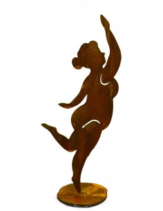 rostige Badenixe "Carlotta" streckend auf Platte Edelrost Figur