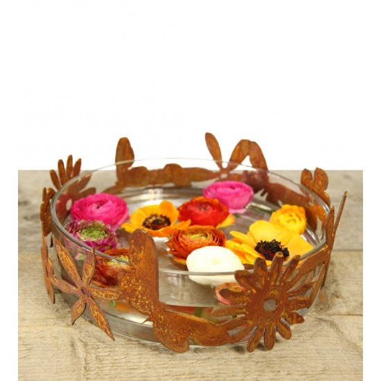 Edelrost Blumenring Ø 30 cm - Dekoring Edelrost mit Blumen und Schmetterling