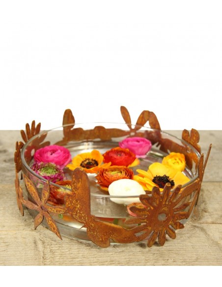 Edelrost Blumenring Ø 30 cm - Dekoring Edelrost mit Blumen und Schmetterling Edelrost Blumenring Ø 30 cm - Dekoring Edelrost mit Blumen und Schmetterling