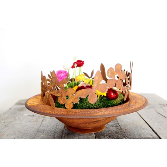 Edelrost Blumenring Ø 30 cm - Dekoring Edelrost mit Blumen und Schmetterling