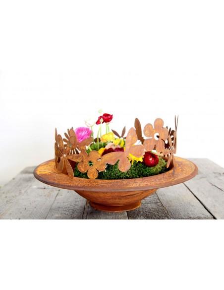 Edelrost Blumenring Ø 30 cm - Dekoring Edelrost mit Blumen und Schmetterling Edelrost Blumenring Ø 30 cm - Dekoring Edelrost mit Blumen und Schmetterling