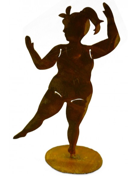 rostige Badenixe "Betty"tanzend auf Platte - Metallfigur Badende Frau