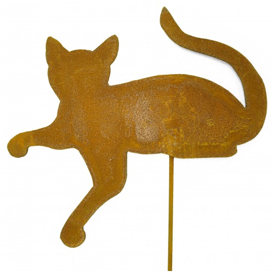 Rost Minikatze liegend Gartenstecker 25 cm lang