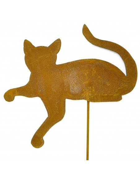 Rost Minikatze liegend Gartenstecker 25 cm lang