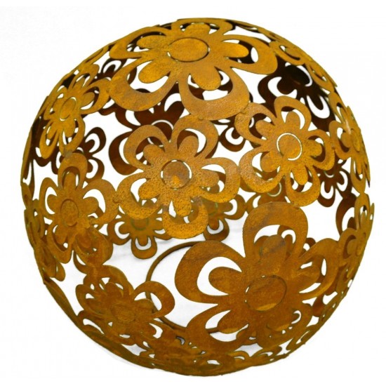 Edelrost Blumenkugel Ø 40 cm Kugel aus zusammengeschweisten rositgen Blumen