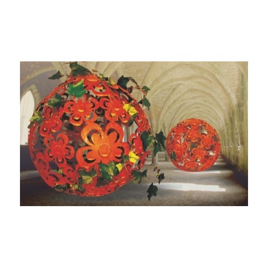 Edelrost Blumenkugel Ø 40 cm Kugel aus zusammengeschweisten rositgen Blumen