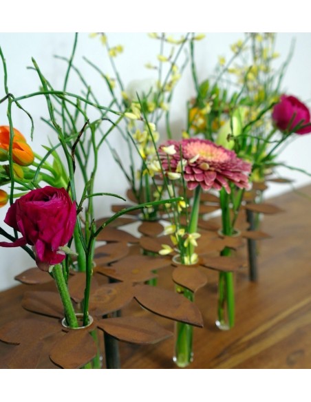 Edelrost Tischdeko "Blumen" inkl. 10 Reagenzgläsern Blumenständer kreativ