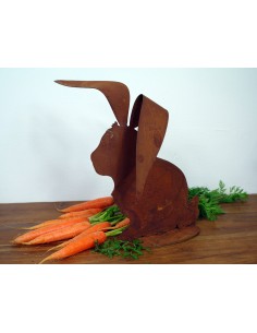 Tiere - Edelrost Tierfiguren Edelrost Hase mit großen Schlappohren auf Platte  Höhe 20 cm - Tischdekoration und für die Fensterb 2