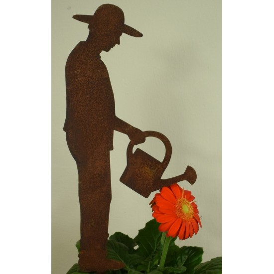 Blumenstecker Gärtner Gerhard mit Gießkanne - Edelrost Beestecker