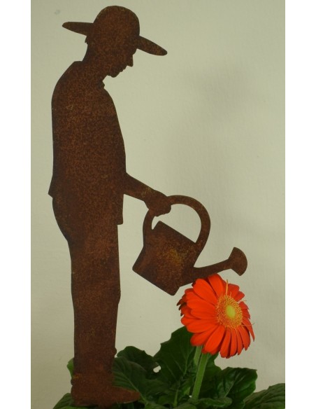 Blumenstecker Gärtner Gerhard mit Gießkanne - Edelrost Beestecker