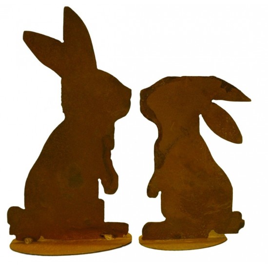 küssende rostige Hasen - Edelrost Hase 2er Set küssen sich