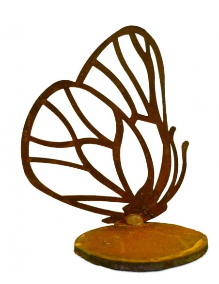 einzelner Edelrost Schmetterling vorne an Platte geschweißt für Teelicht einzelner Edelrost Schmetterling vorne an Platte geschweißt für Teelicht