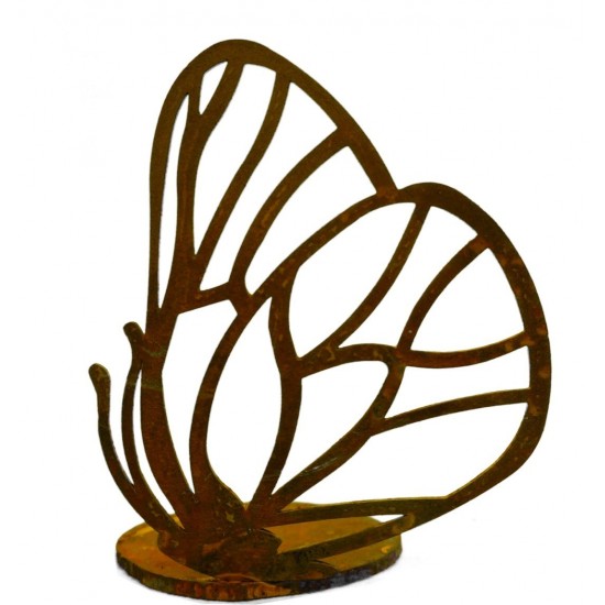 einzelner Edelrost Schmetterling vorne an Platte geschweißt für Teelicht