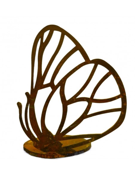 einzelner Edelrost Schmetterling vorne an Platte geschweißt für Teelicht einzelner Edelrost Schmetterling vorne an Platte geschweißt für Teelicht