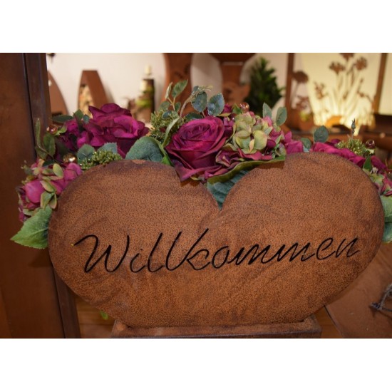 Edelrost Dekoständer mit Aufsatz Herz Willkommen