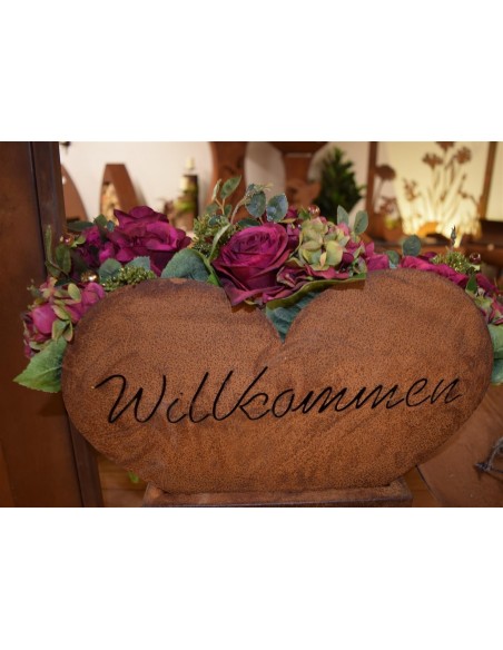 Edelrost Dekoständer mit Aufsatz Herz Willkommen