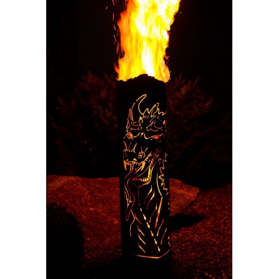 Rost Feuersäule "magischer Drache", Edelrost Feuerkorb XXL 1,20 m hoch