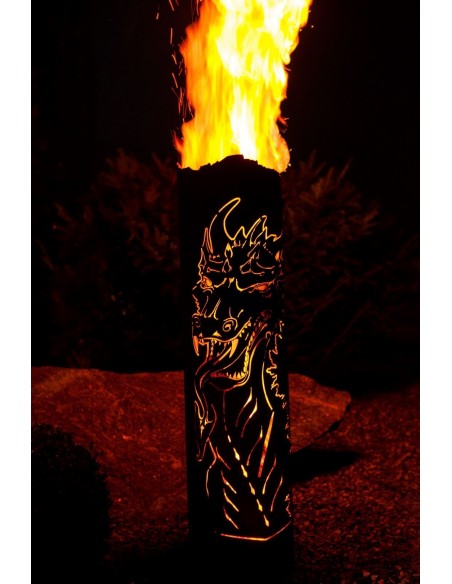 Rost Feuersäule "magischer Drache", Edelrost Feuerkorb XXL 1,20 m hoch