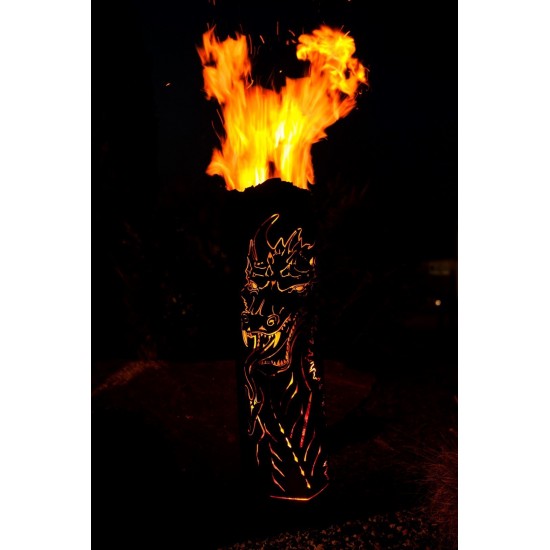 Rost Feuersäule "magischer Drache", Edelrost Feuerkorb XXL 1,20 m hoch