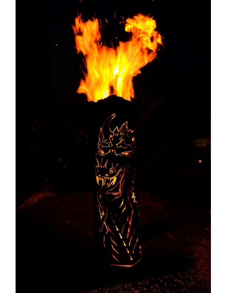 Rost Feuersäule "magischer Drache", Edelrost Feuerkorb XXL 1,20 m hoch