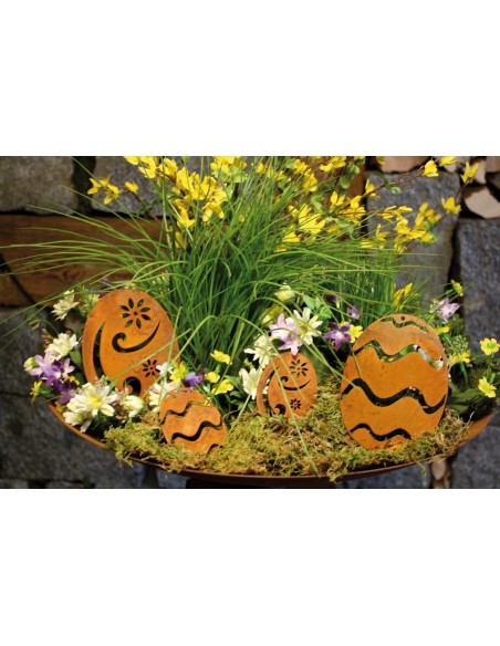 Osterschmuck Rost Ei mit Streifen groß 18 cm