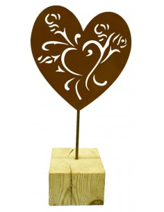 Edelrost Herz mit Holzbalken