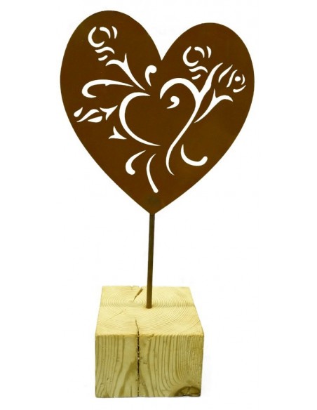 Edelrost Herz mit Holzbalken Edelrost Herz mit Holzbalken