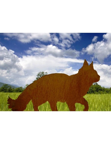 flauschige Maine Coon Katze gehend Deko Edelrost auf Platte