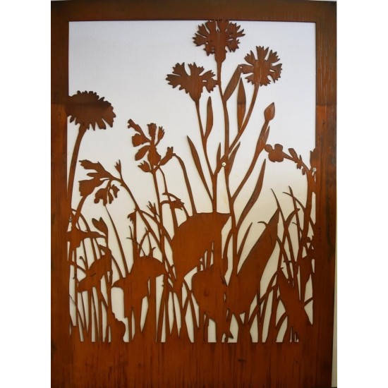 Edelrost Sichtschutz Wiesenmotiv "C" Abtrennung aus 3mm Stahl ohne Umrandung