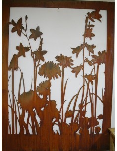 Rost Sichtschutz Wiesenmotiv mit Blumen "A" Abtrennung aus 3mm Stahl ohne Umrandung