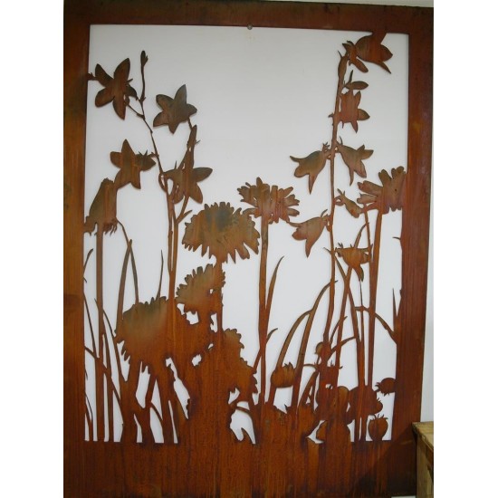 Rost Sichtschutz Wiesenmotiv mit Blumen "A" Abtrennung aus 3mm Stahl ohne Umrandung